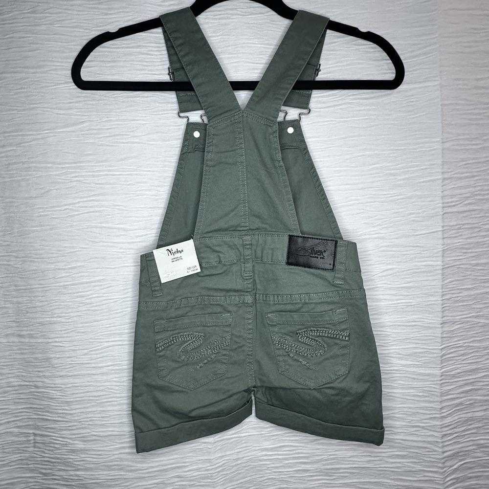 Silver Jeans Co Green Nisha Short Overalls Adjustable Straps Girls 6 NWT - Picture 5 of 12